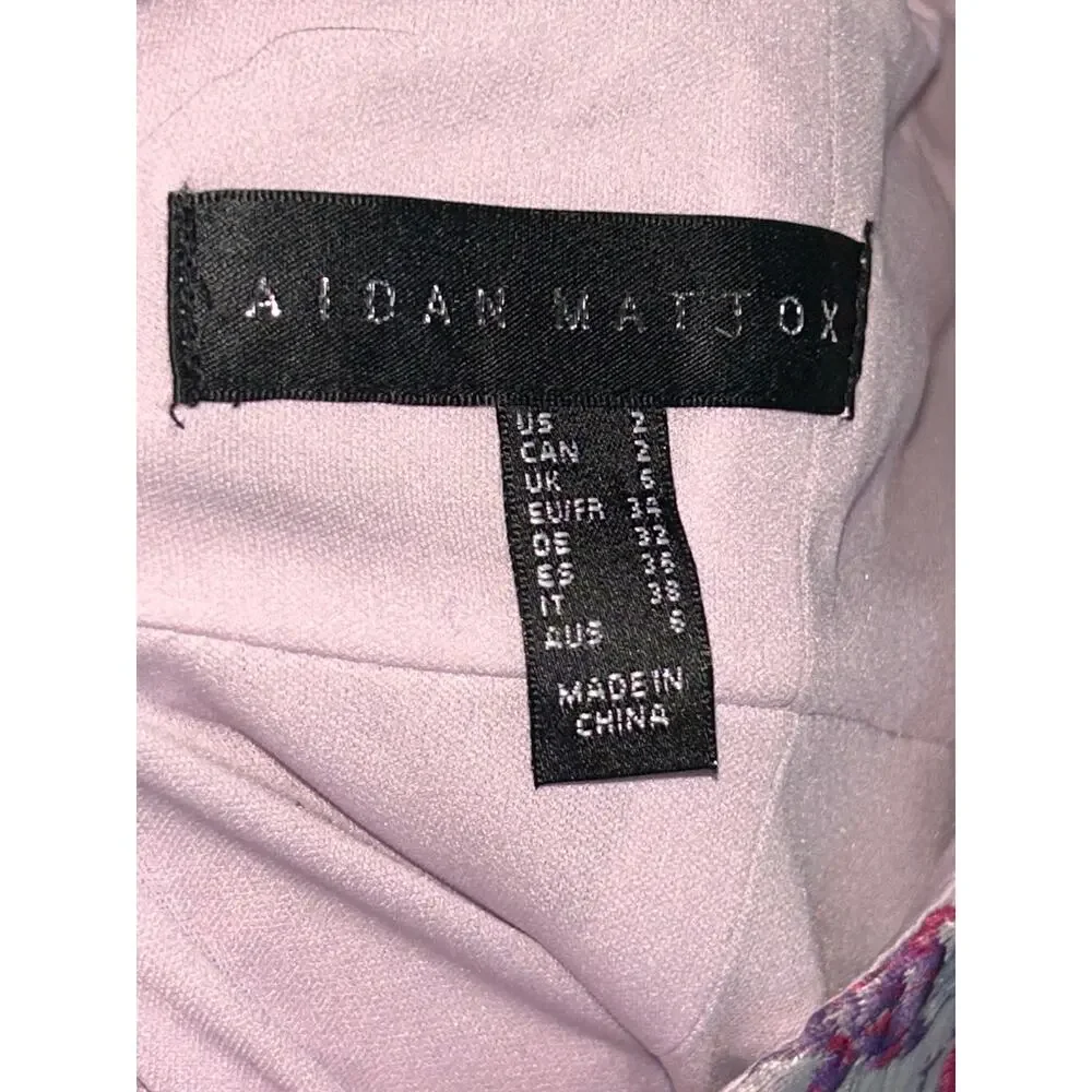 Aidan Mattox Floral Jacquard Dress 2 Pink Lilac Metallic Fit Flare Pockets Prom - Picture 13 of 13
